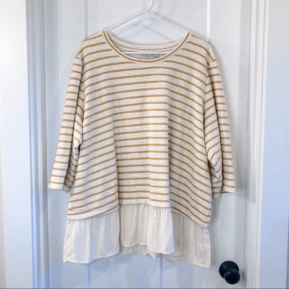 Lori Goldstein Yellow Striped Tunic Blouse 3XL